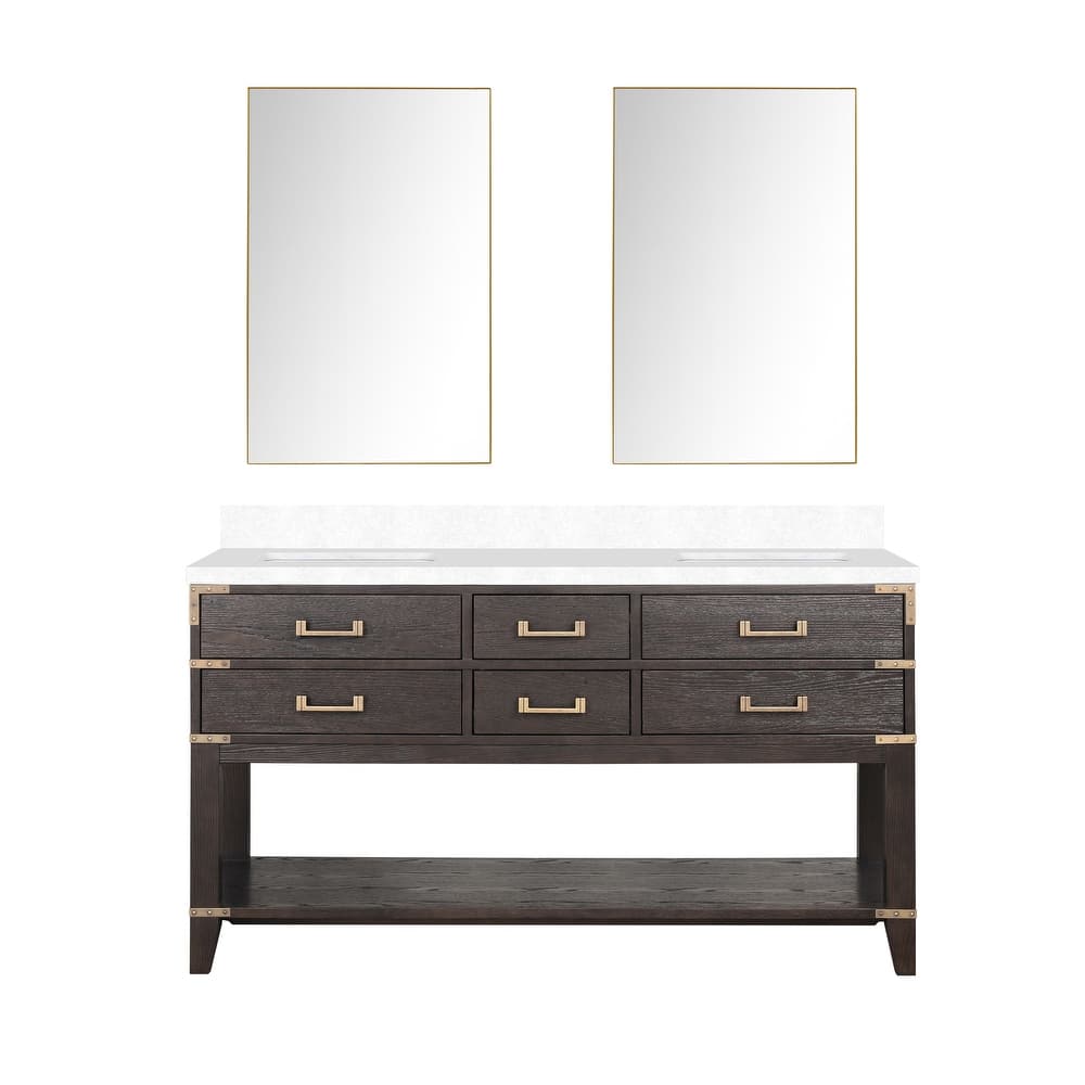 Norwalk 60 in W x 22 in D Black Oak Double Bath Vanity, Cultured Marble Top, and 28 in Mirrors