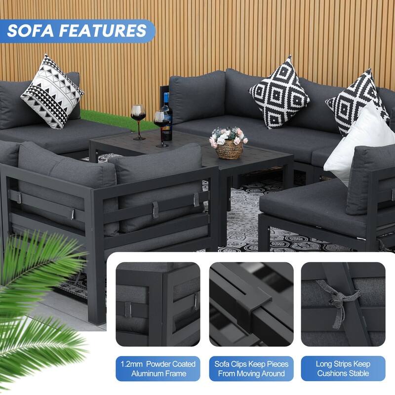 FINCATI Luxury Patio Aluminum Sofa Conversation Furniture Set with Coffee Table