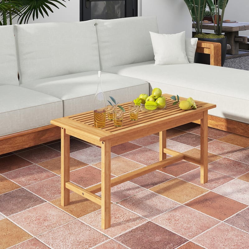 36-Inch Teak Wood Rectangular Coffee Table with Slatted Top and Natural Finish for Indoor or Outdoor Use - 36"L x 15.5"W x 18"H