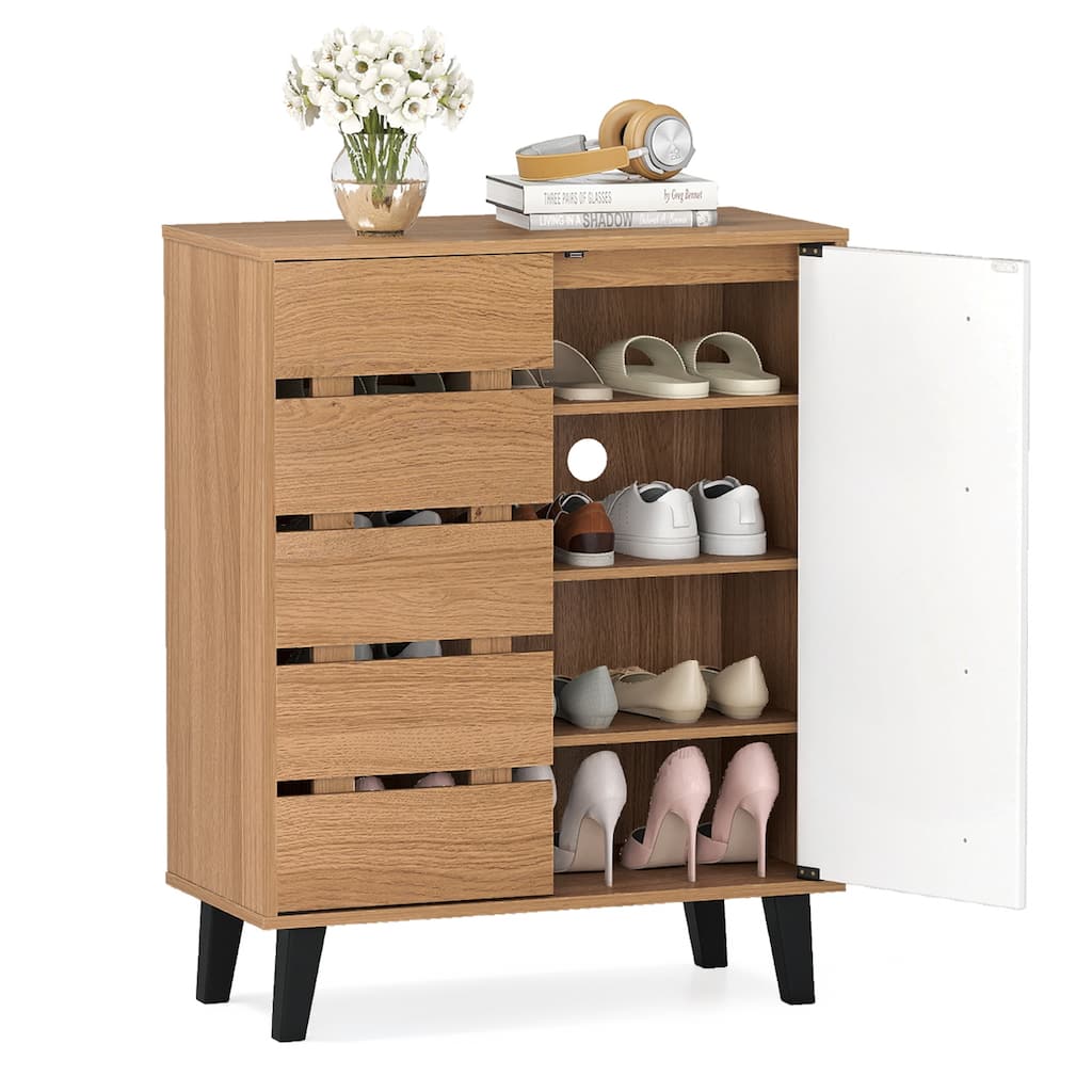 Gymax 2-Door Shoe Cabinet 4-Tier Farmhouse Shoe Organizer w/ Louvered