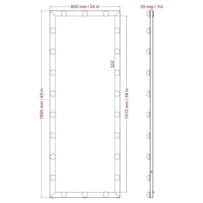 63 Inch Rectangular Framed Dimmable Wall Mounted LED Full Length Mirror