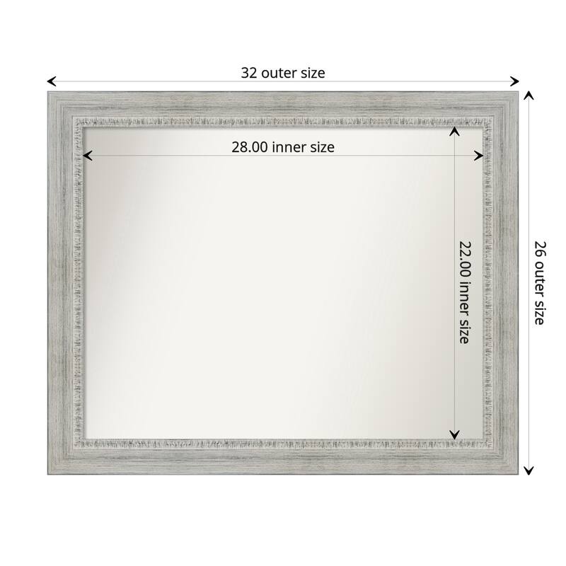 Non-Beveled Wood Bathroom Wall Mirror - Rustic White Wash Frame - 32 x 26 in - Rustic White Wash