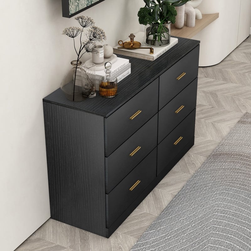 6-Drawer Dresser Modern Wide Wood Chest of Drawers for Bedroom