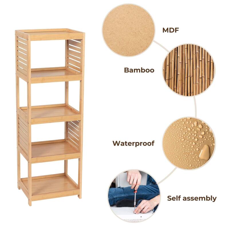 Open-Shelf Storage Unit with Vented Design, Natural - Trinidad Collection - 14.7"L x 11.13"W x 32.12"H