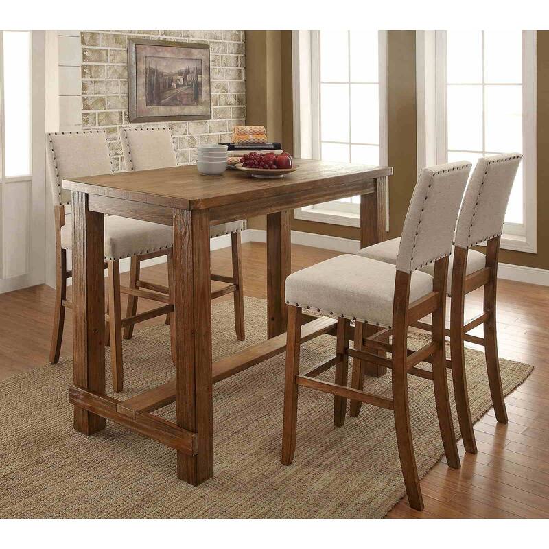 Classic Oak Finish Counter Height Set 5pc Table and Chairs