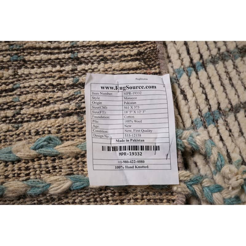 Earth Tone Striped Moroccan Large Area Rug Handmade Wool Carpet - 12'3" x 18'5"