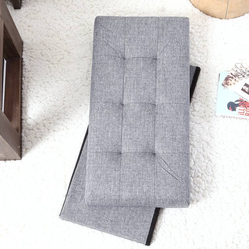 30 Inch Linen Foldable Bench Storage Ottoman
