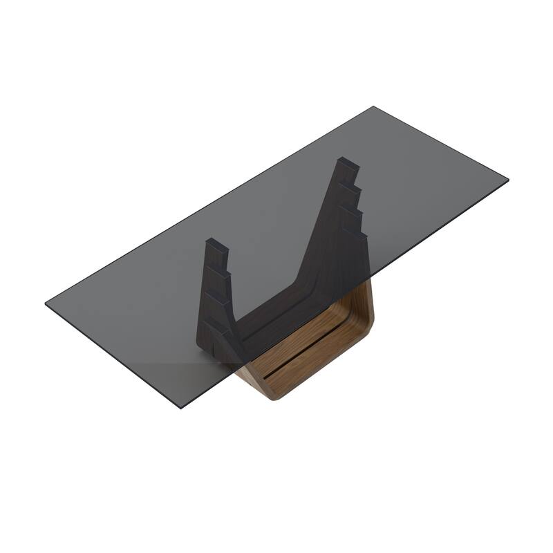 Cid Vang Dining Table, Walnut Brown Wood, 87 Inch Gray Glass Top - Gray, Walnut Brown