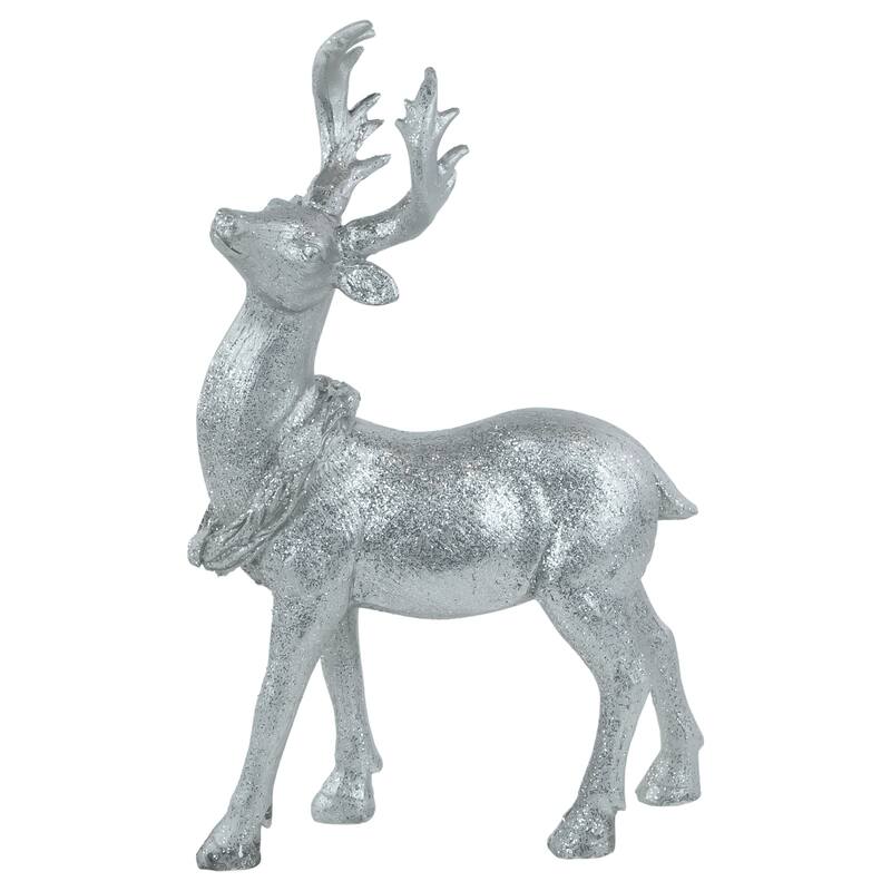 Standing Glitter Reindeer Decoration - 10.75" - Silver
