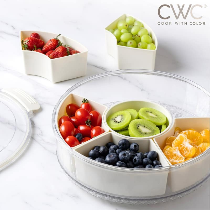 COOK WITH COLOR Round Snackle Box – 6-Compartment Serving Tray with Lid and Handle,Kids Lunch Box & Meal Prep Snack Container