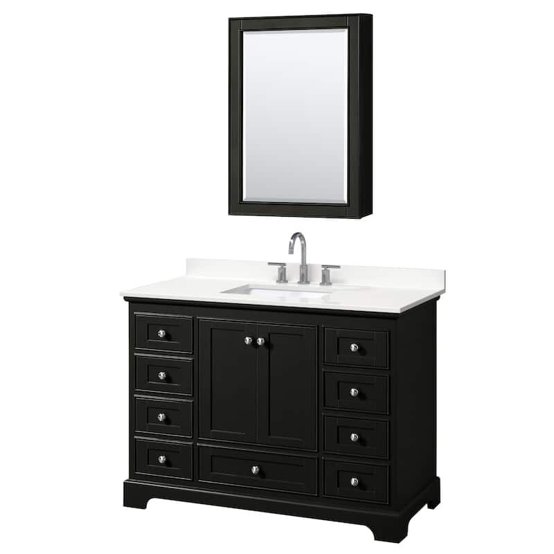 Deborah 48-inch Single Vanity, Quartz Top, Medicine Cabinet - Dark Espresso, Chrome Trim, White Quartz Top