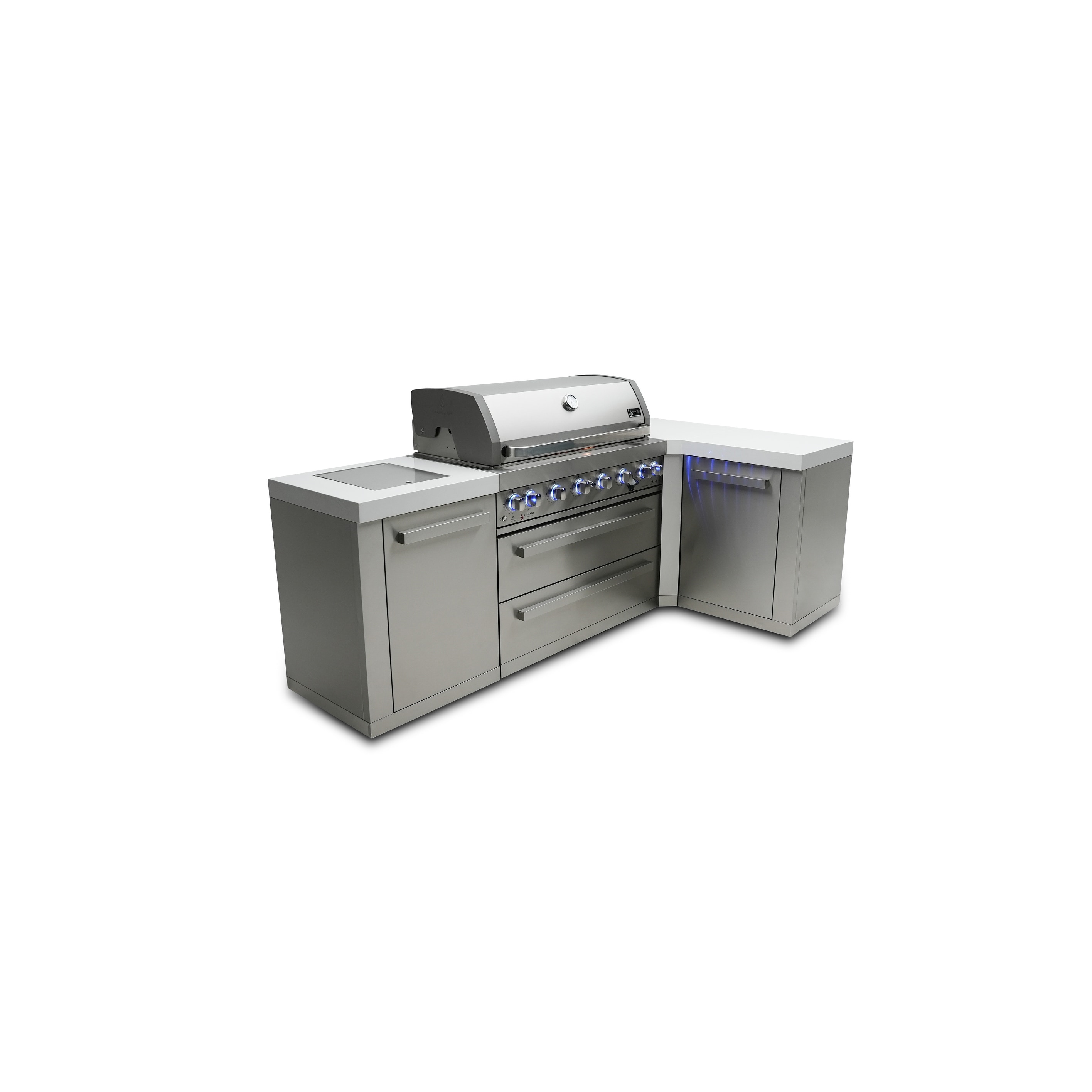 Mont Alpi MAi805-90 6-Burner L-Shaped 90° Corner Original Stainless Steel Outdoor Kitchen Island Gas Grill with Side Burner