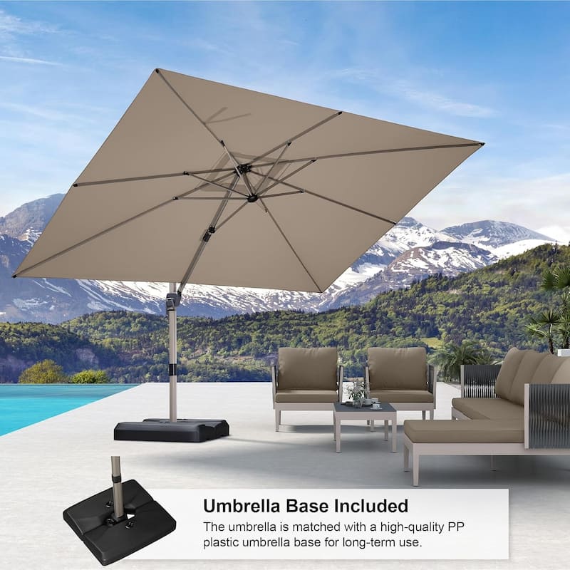 PURPLE LEAF Elegant Champagne-Gold Patio Cantilever Umbrella Adjustable Offset Umbrella With Base - 9x11ft Taupe