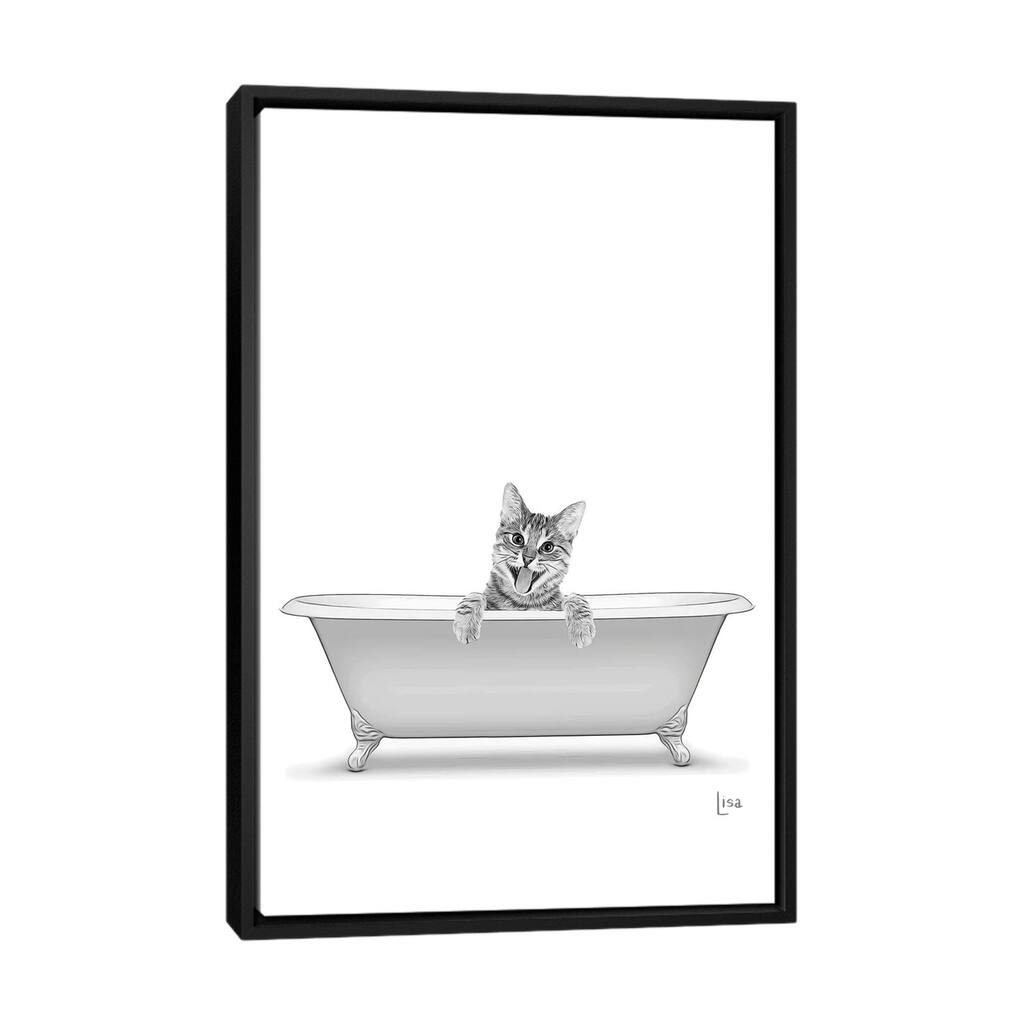 iCanvas "Funny Cat In The Bathtub" by Printable Lisa's Pets Framed Canvas Print