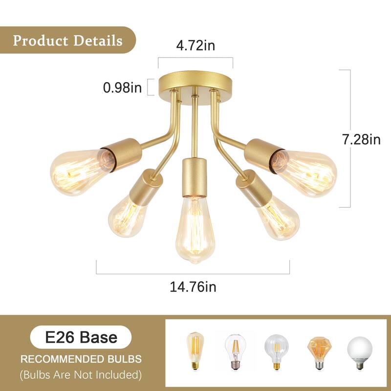 5-Light Semi Flush Mount Chandelier for Hallway Entryway Dining Room
