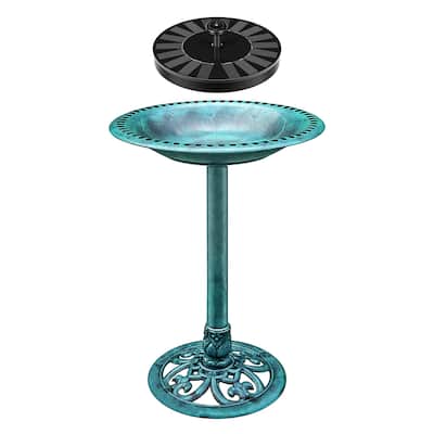 28" Solar Bird Bath, Solar Powered Pond Fountain Combo Set for Outdoors, Gardens, Patio, Yard, Deck, Green