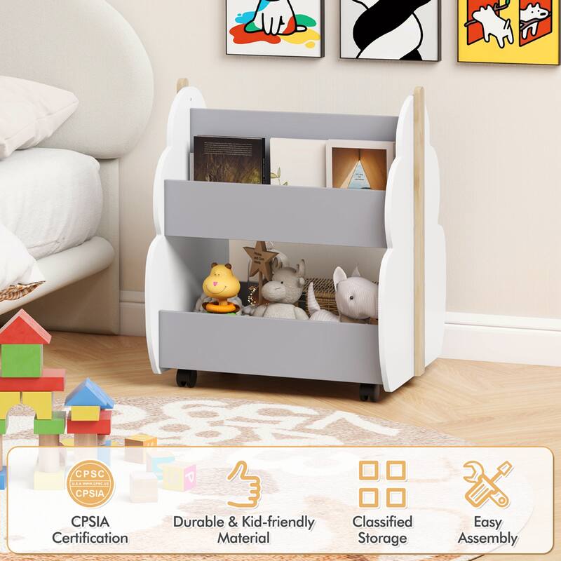 Costway Kids Wooden Bookshelf with Wheels 2-Tier Toy Storage Shelf - See Details