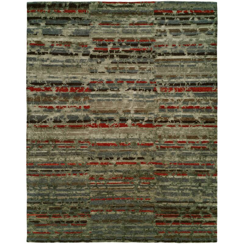 Modern Multi-Colored Hand-Knotted Wool & Viscose Area Rug - 6' x 9' - Multi-Colored