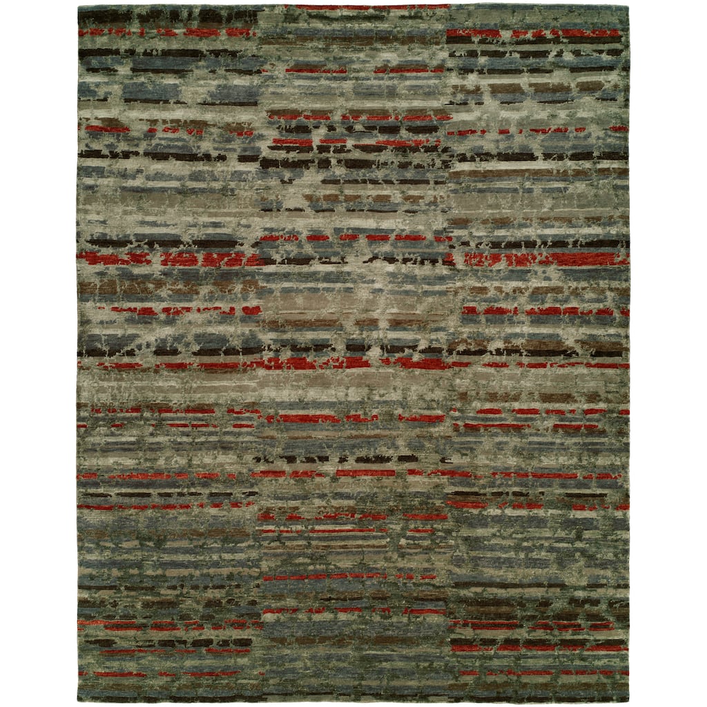 Modern Multi-Colored Hand-Knotted Wool & Viscose Area Rug