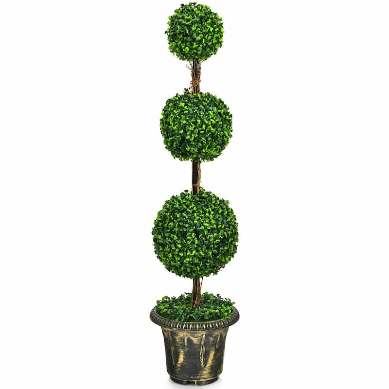 Gymax 4 Ft Artificial Triple Ball Topiary Tree Greenery Plant Home