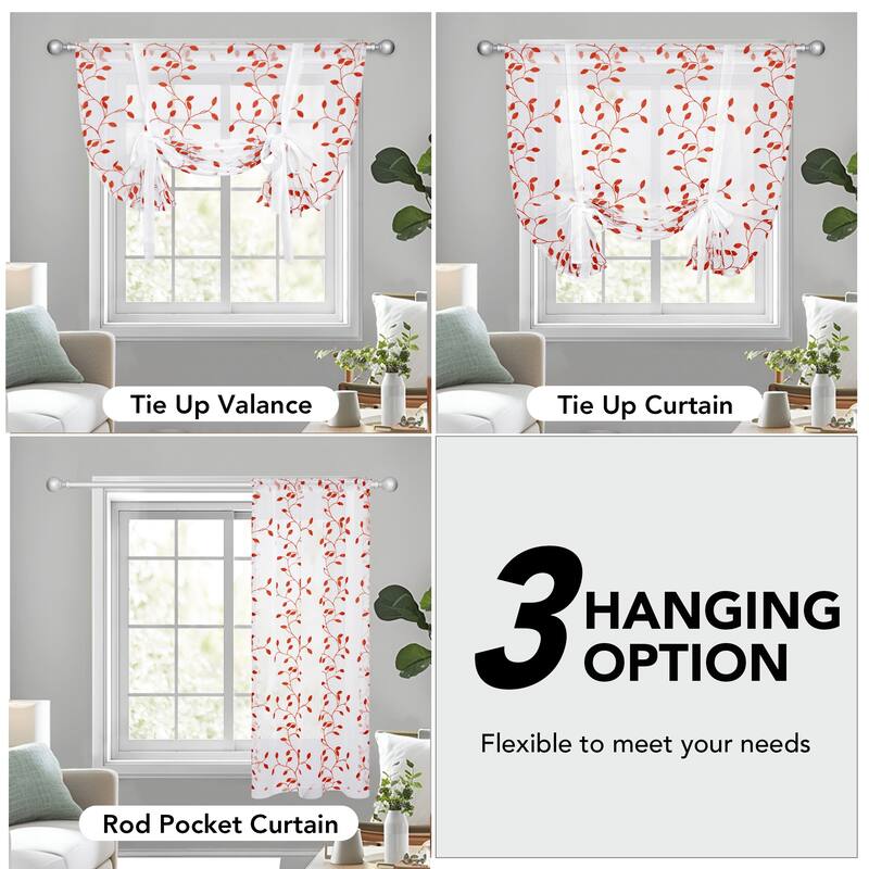 Deconovo Tie up Sheer Curtains Embroidery Pattern Shades