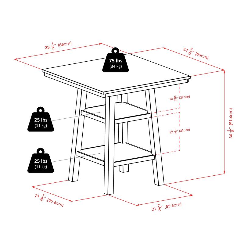Orlando 3-Pc High Table with V-Back Counter Stools, Walnut