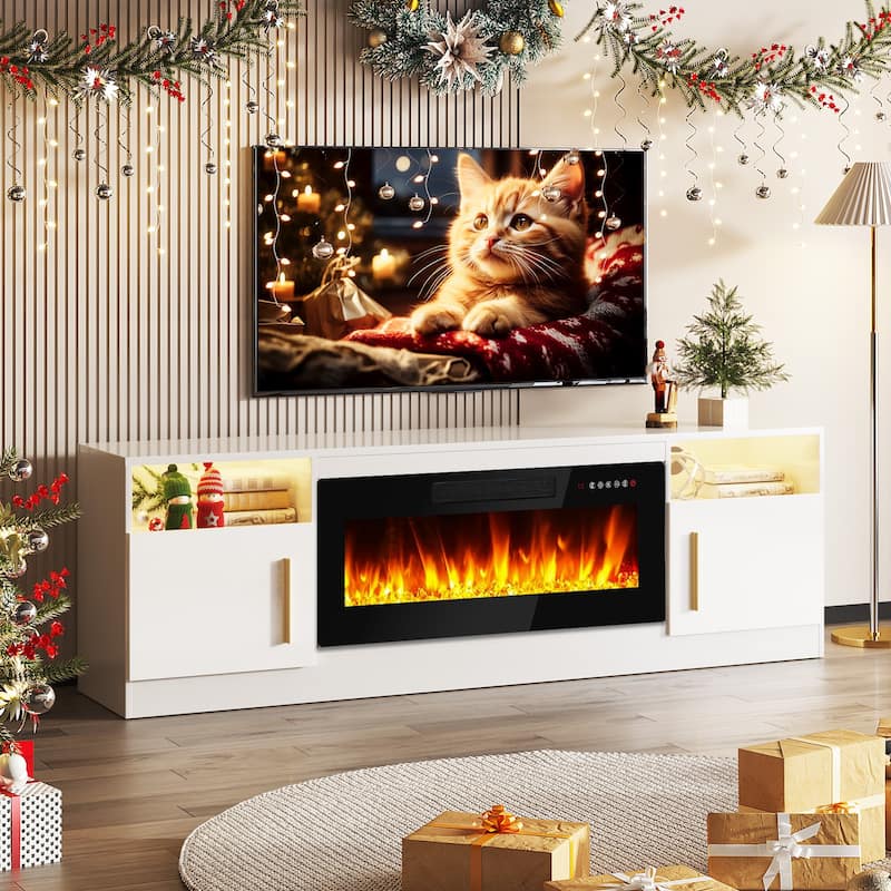 Bossin 70" Fireplace TV Stand with 36" Electric Fireplace, TV Stand for TVs Up to 80", 16 Colors LED Lights/Entertainment Center