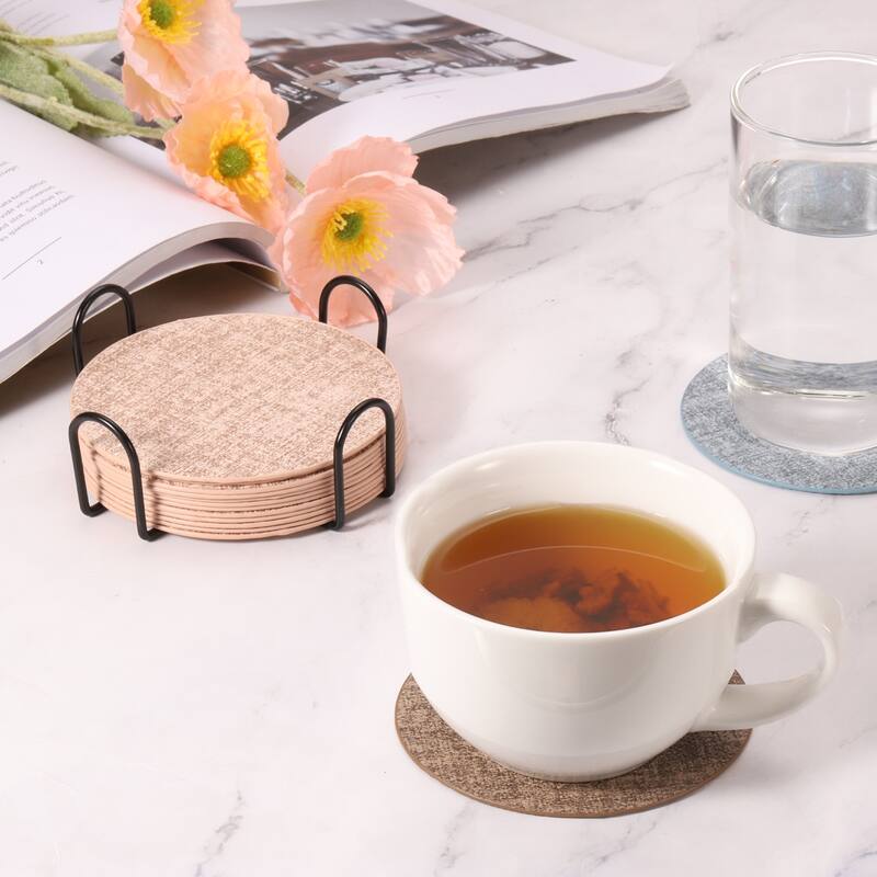 12Pcs Drink Coasters with Holder, 4"x4" Dual Sided Round Coasters