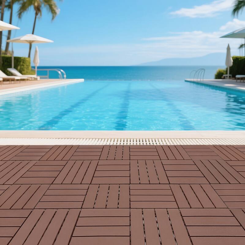 Plastic interlocking decking tiles, 44 packs of terrace decking tiles, 12 inches x 12 inches waterproof