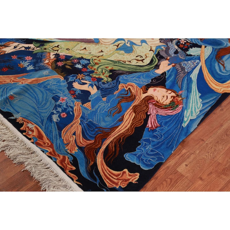 Hand Knotted Oriental Kork Wool Carpet Traditional All-Over Navy Blue & Blues Tabriz Area Rug - 6' 11'' X 4' 9''