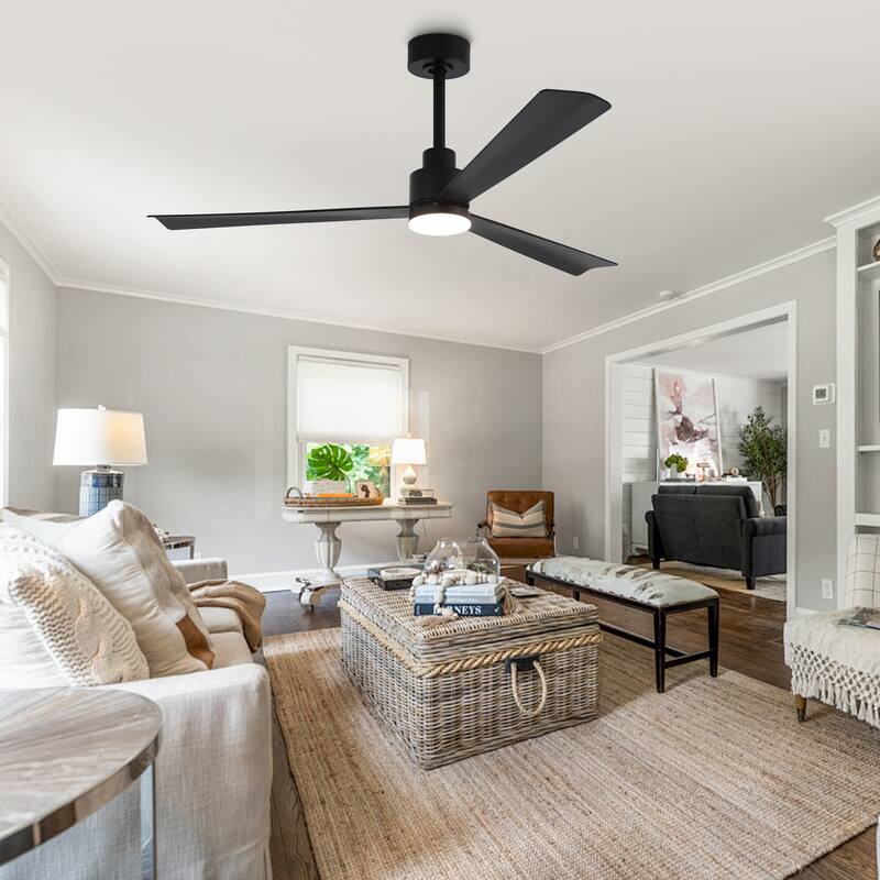 52" Modern Integrated LED Black Ceiling Fan with Light and Remote