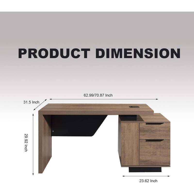 WESOME Modern Width Adjustable Executive Desk with Storage Cabinet