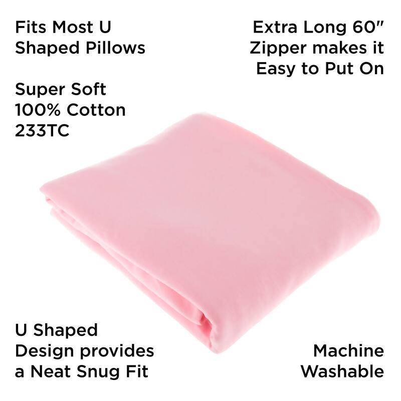 Full Body Pillow Cover- U-Shaped Soft Cotton Replacement Pillowcase by Lavish Home (Pink)
