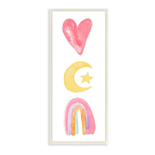 Stupell Heart Moon Rainbow Shapes Stacked Playful Watercolor Wood Wall ...