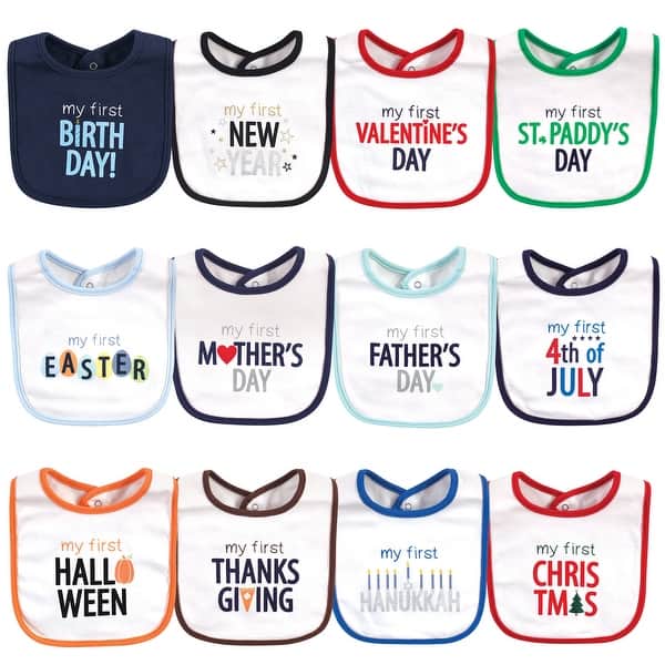 slide 1 of 1, Hudson Baby Infant Boy Cotton Bibs 12pk, Holiday Bold Boy, One Size - Holiday Bold Boy - One Size One Size - Holiday Bold Boy