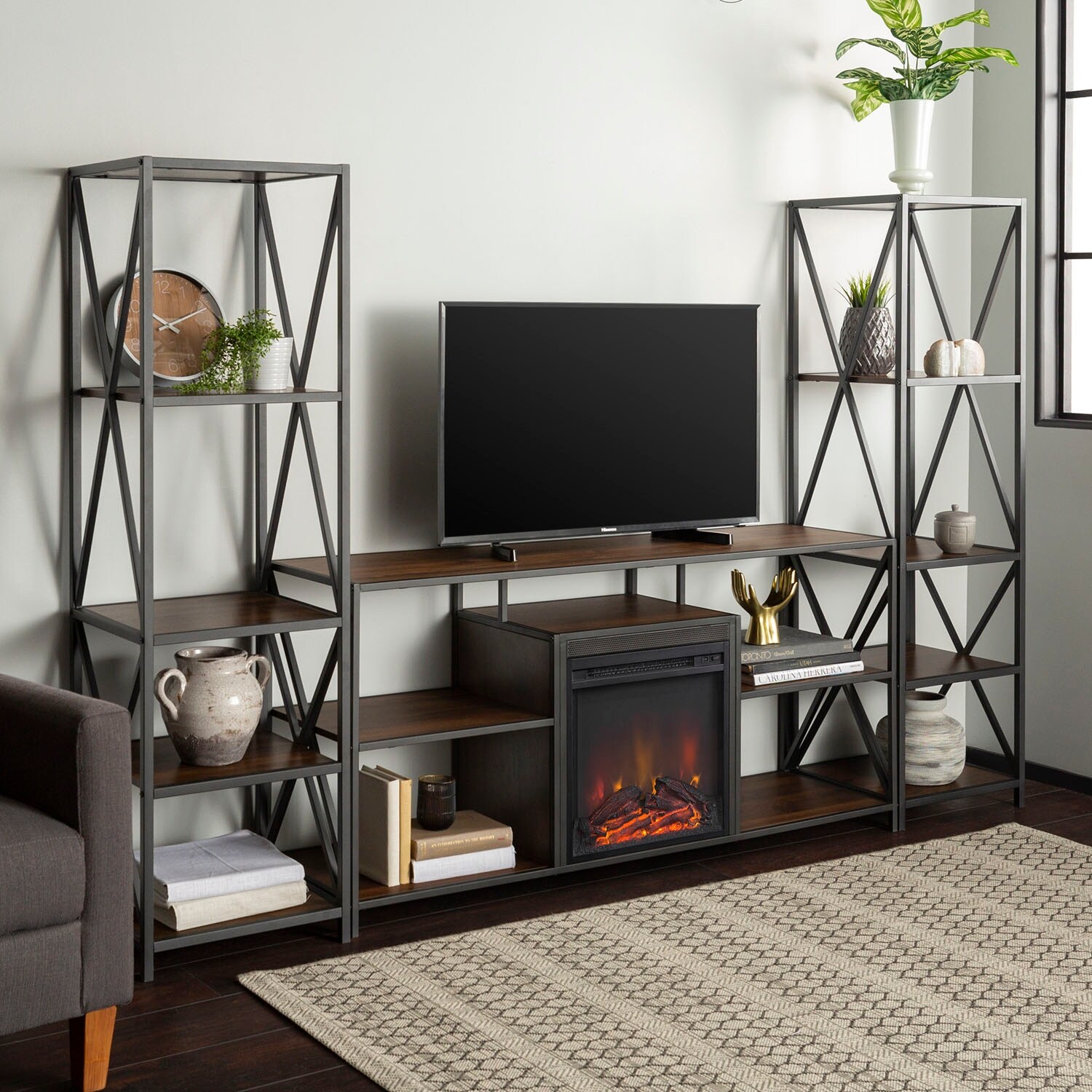 Shop Offex 3 Piece Rustic X Frame Electric Fireplace Console Tv