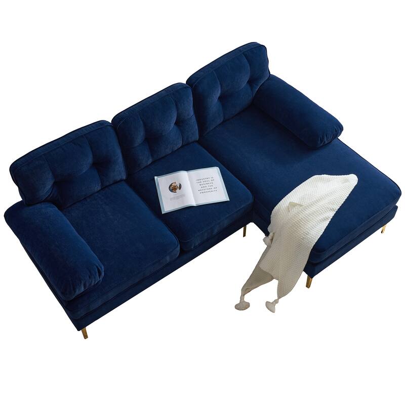 L Shaped Sectional Sofa with Chaise, Velvet Fabric Cloud Couch, Corner 3 Seater Sectional Sofa with Backrest & Armrests