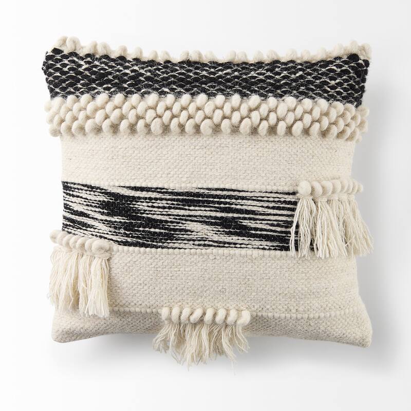 Beardell Cream & Black w/ Tassels Decorative Pillow Cover