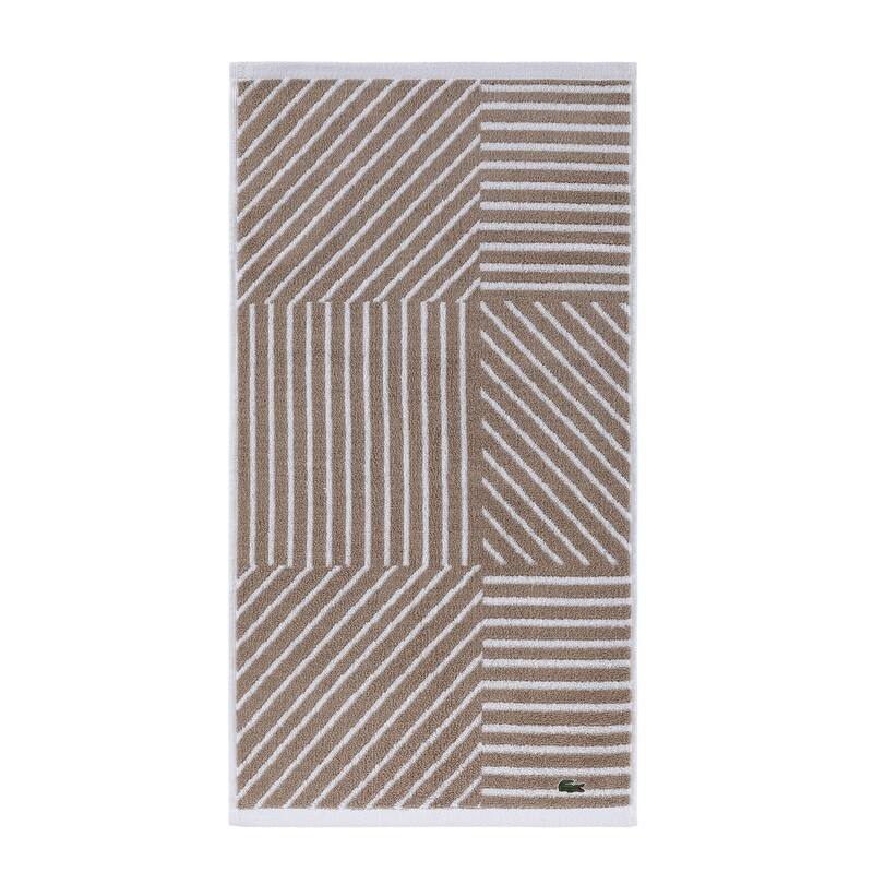 Lacoste Guethary Stripe Cotton Bath Towel, Hand Towel, and Wash Cloth - Sand - Hand Towel