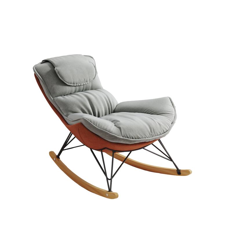 Lazy Rocking Chair with Detachable Cushion, Single Sofa Chair with Solid Wood Base, Glider Rocker with High Back