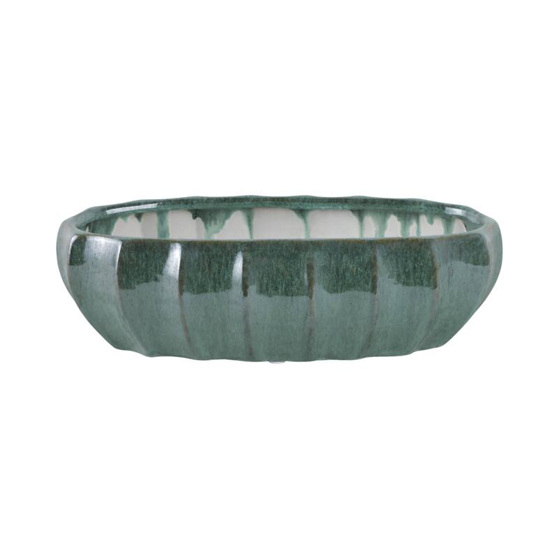 Stoneware Ceramic Decorative Bowl with Textured Hand-Glazed Finish - 16" x 8" x 4"