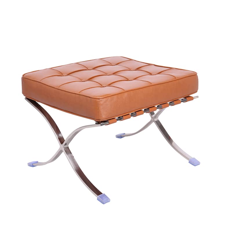 HomeRoots 20" Amber and Silver Leather Tufted Ottoman