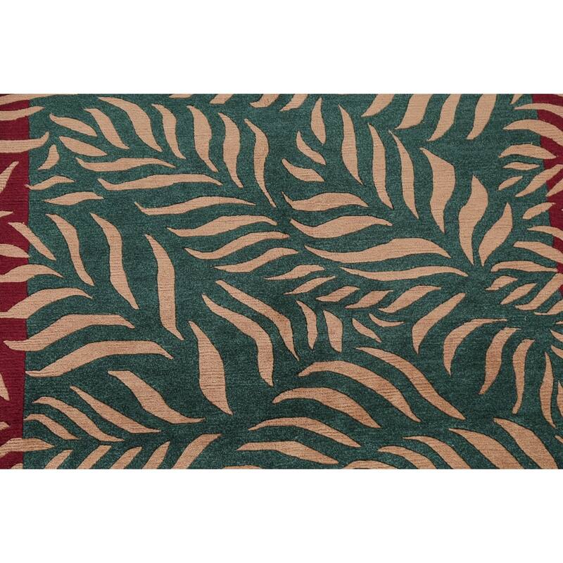 Vegetable Dye Nature Print Nepalese Area Rug Hand-knotted Wool Carpet - 5'9" x 7'0"