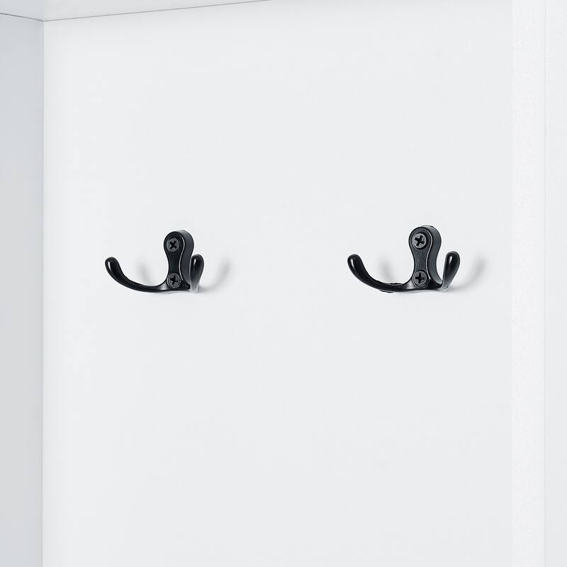 Tall Bathroom Storage Cabinet with Two Towel Hooks Adjustable Shelves and Left or Right-handed Opening Door