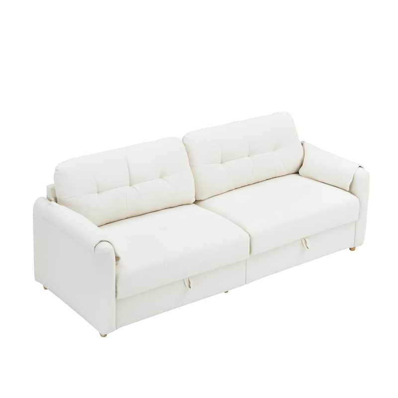 79.50 inches long, Teddy Cotton Linen Sofa Fabric, with metal conical long legs, metal strip matching, stylish and simple