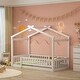 preview thumbnail 29 of 35, Twin Size Wood House Bed Frame with Roof and Fence