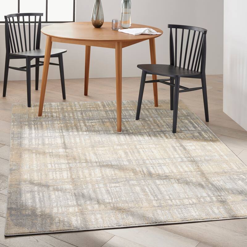 Calvin Klein Enchanting Contemporary Abstract Area Rug - 5' 3" x 7' 3" - Grey/Ivory - Rectangle