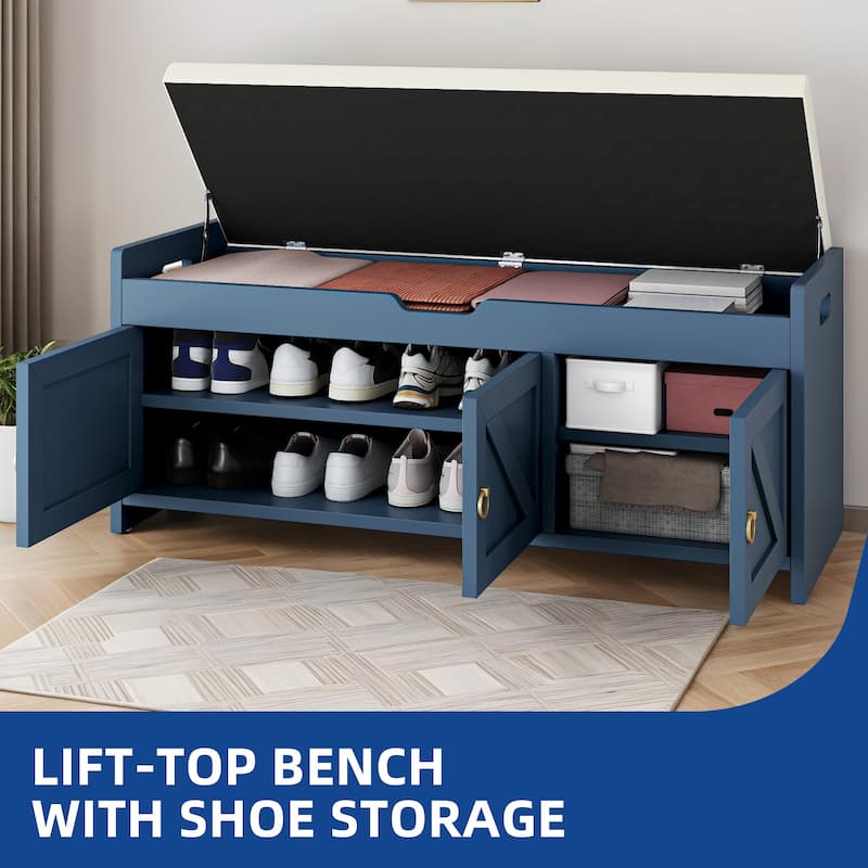 Moasis Shoe Storage Rack Cushioned Ottoman Bench with Lift Top for Hallway