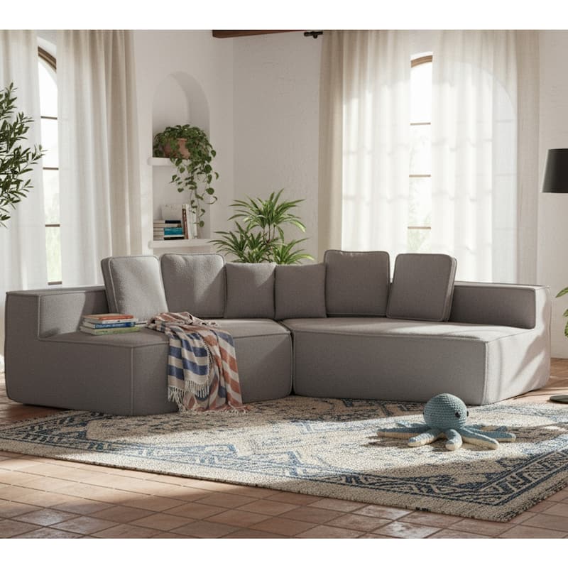 132"Oversized Teddy Fabric Modular Sectional Sofa,Full-Foam Cushion Design with Ultra Soft Feel with Six Cushions