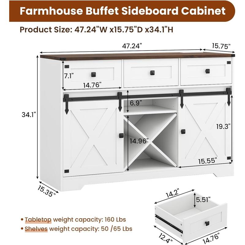 Buffet Cabinet Bar Cabinet Coffee Credenza Sideboard Barn Door Drawer